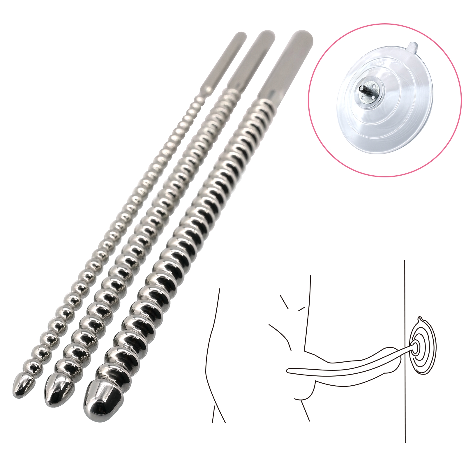 Stainless steel urethra sound with Suction Cup
