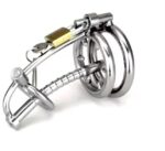 Stainless steel male chastity device with catheter and anti-drop ring, cock cage, penis ring