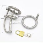 Stainless steel male chastity device with catheter and anti-drop ring, cock cage, penis ring - Image 2