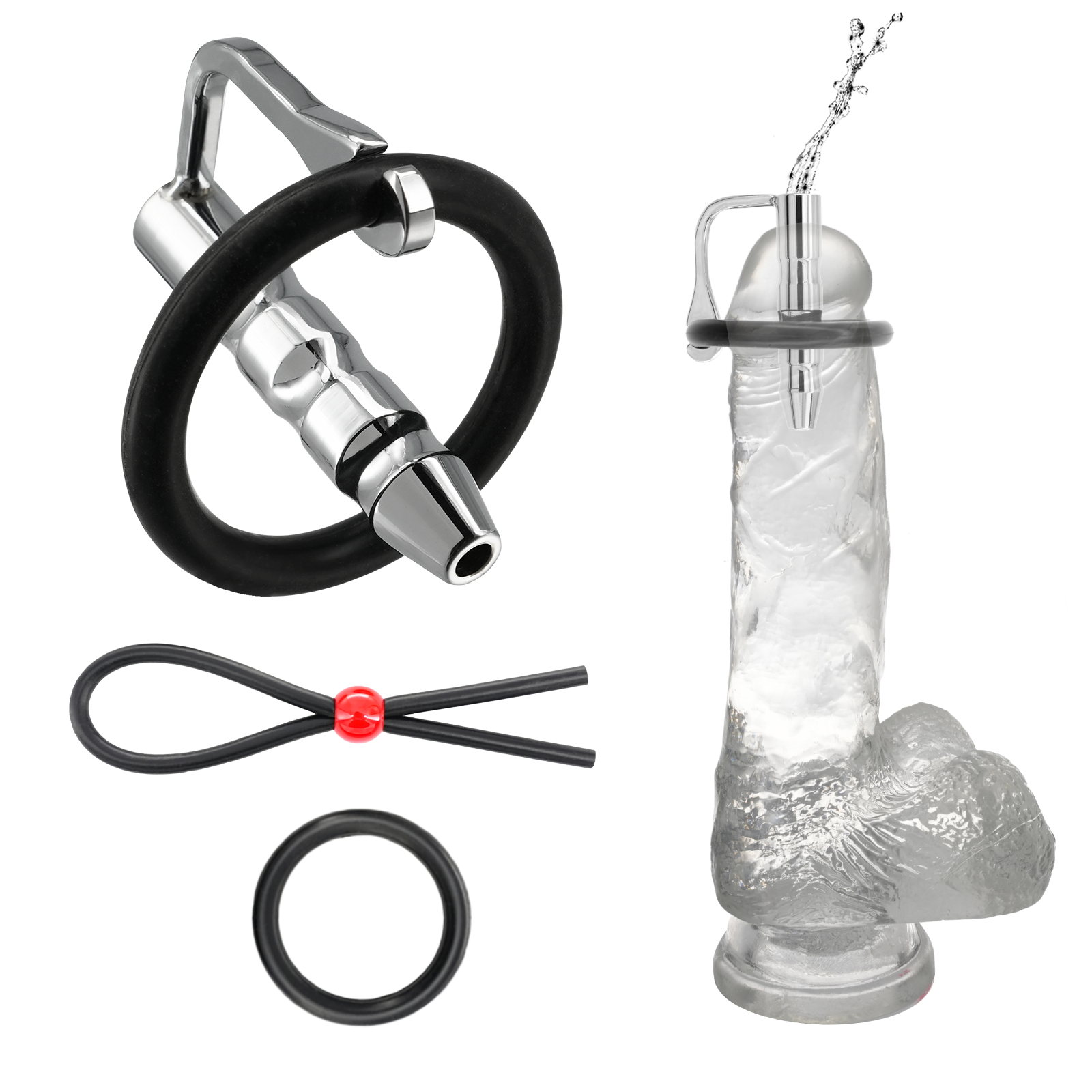 304 Stainless Steel Hollow penis plug With Adjustable fixing ring